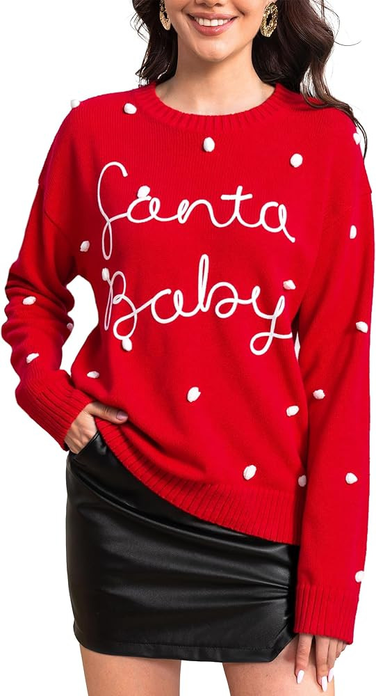 Simplee Womens Christmas Sweaters Long Sleeve Crewneck Oversized Sweater Fashion Winter Knitted P... | Amazon (US)
