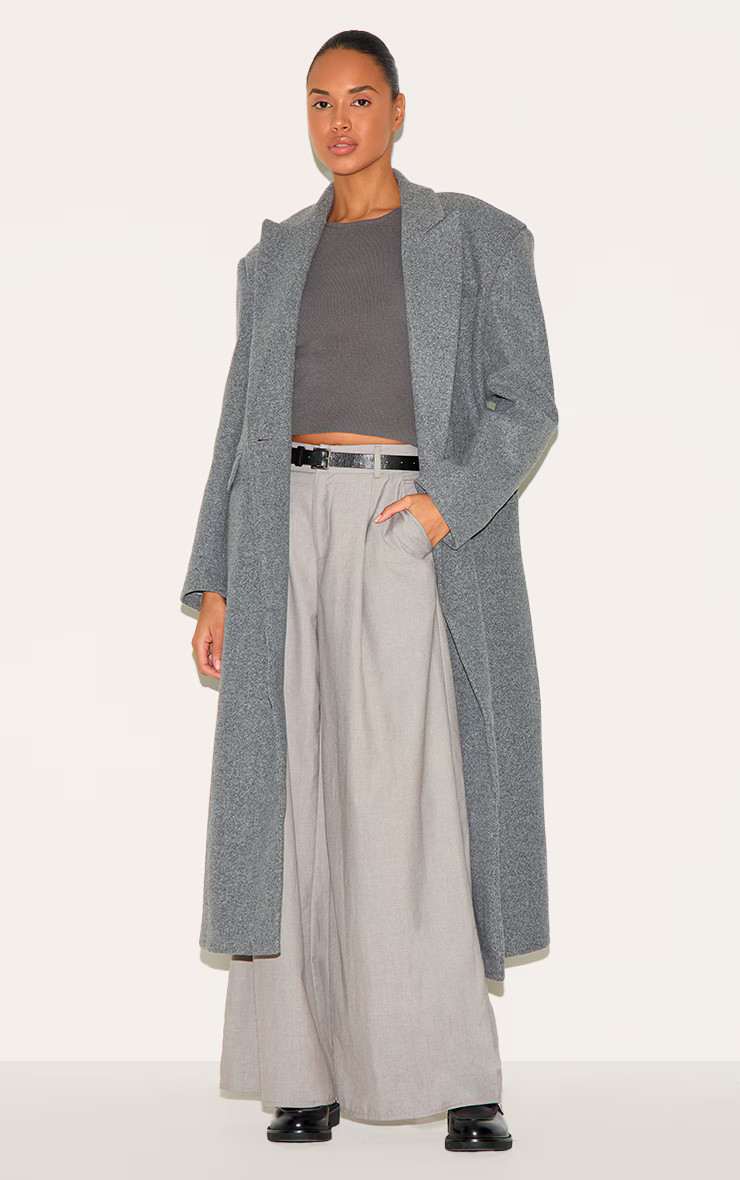 Grey Structured Extreme Oversized Double Breasted Coat | PrettyLittleThing US
