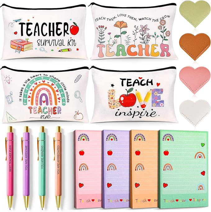 Teacher Appreciation Gifts Bulk, 16Pcs Gifts for Women with Teacher Survival Kit Makeup Bags, Boo... | Amazon (US)