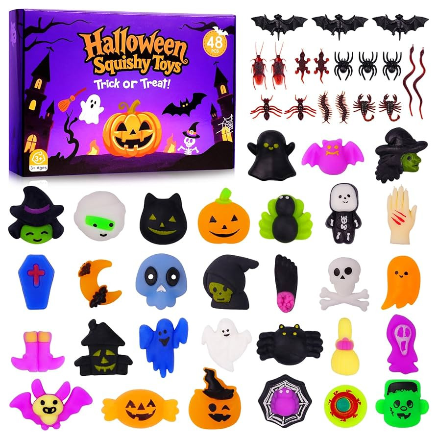 48 PCS Halloween Squishy Toys, Halloween Squishies Party Decoration Favors Mini Stress Reliever T... | Amazon (US)