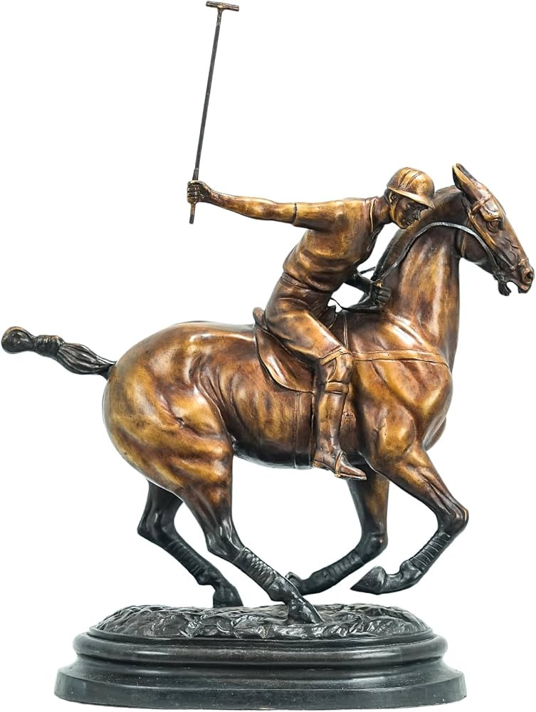 Bronze Polo Player Sculpture - Handcrafted Jockeys Horse Racing Equestrian Art Statue with Fine D... | Amazon (US)