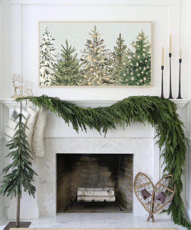 Christmas Frame TV Art DIGITAL Download Xmas Tree Watercolor - Etsy | Etsy (US)