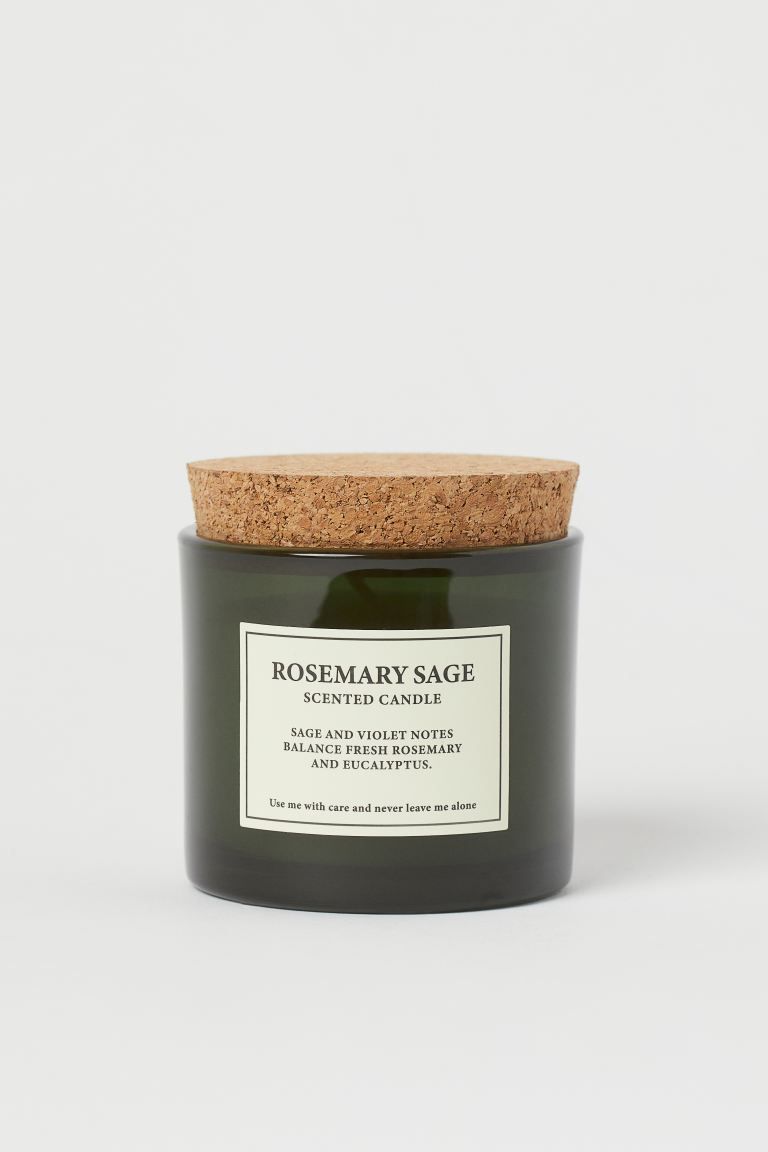 Cork-lid Scented Candle - Dark green/Rosemary Sage - Home All | H&M US | H&M (US + CA)