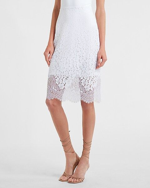 High Waisted Scalloped Lace Pencil Skirt | Express