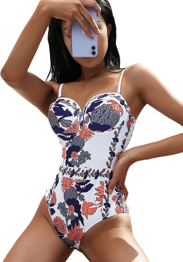 WDIRARA Women's Spaghetti Straps Monokini Underwire Bathing Suit One Piece Swimsuit | Amazon (US)