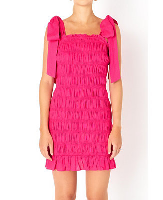 Women's Bow Shoulder Tie Smocked Mini Dress | Macy's