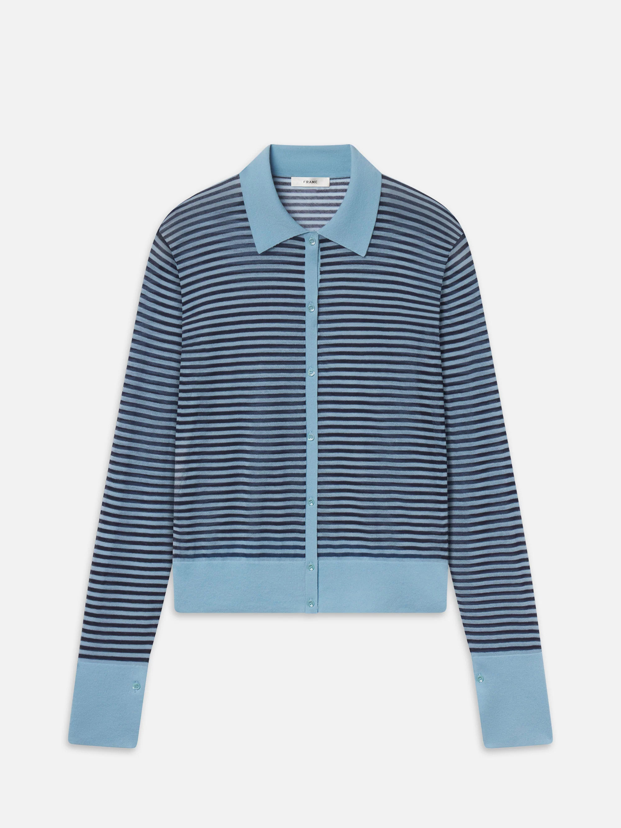 THE COLLARED CARDI POWDER BLUE MULTI | Frame Denim