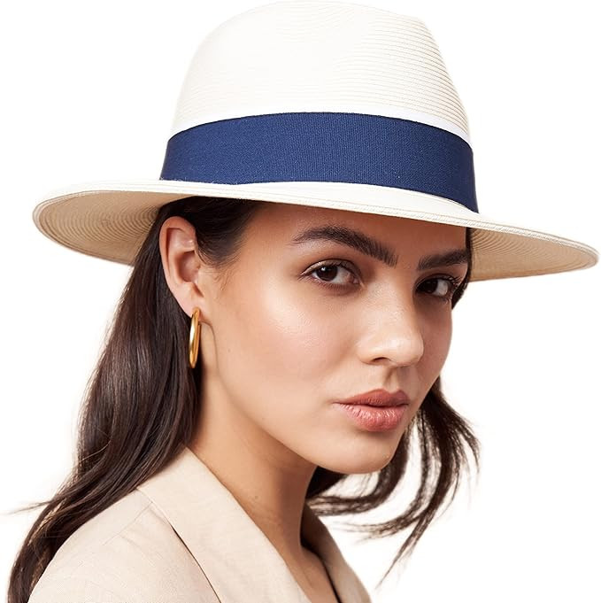 Pineapple&Star Sun Straw Fedora Beach Hat Fine Braid UPF50+ for Women | Amazon (US)