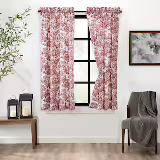 Victoria Park Red Cotton Toile Rod Pocket Room Darkening Curtain - 34 in. W x 63 in. L (Set of 2) | The Home Depot