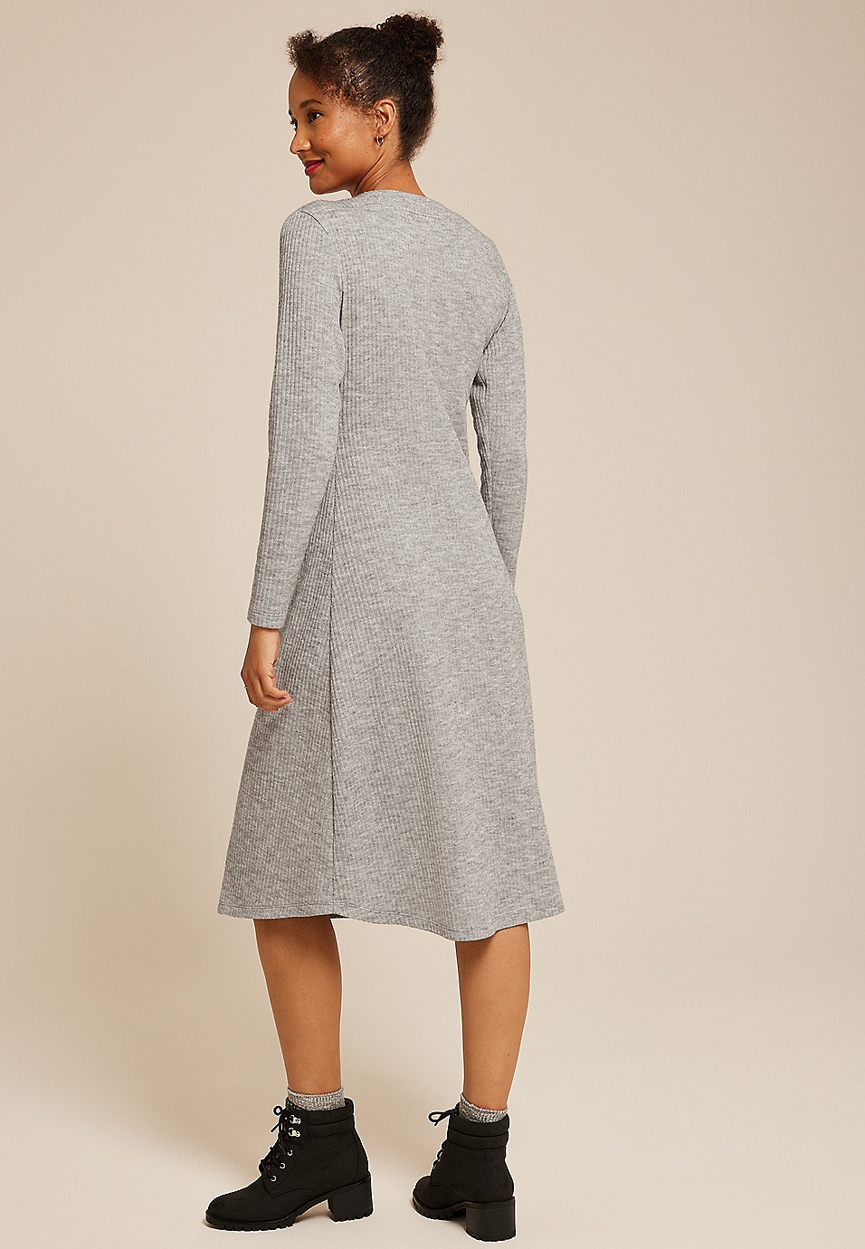 Ribbed Knit Button Front Midi Dress | Maurices