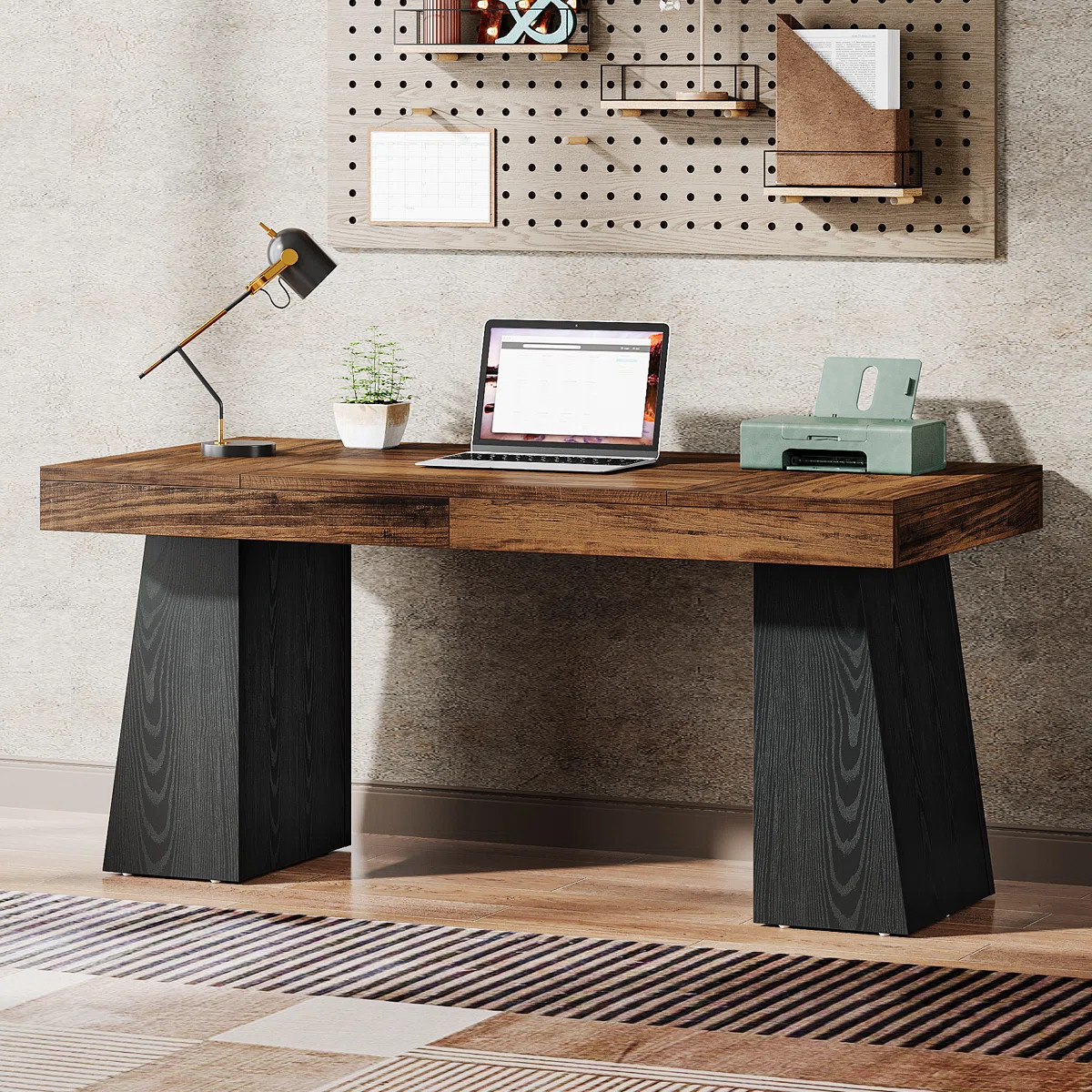 Millwood Pines Wolbach 55 Inches Executive Desk with Double Trapezoid Base & Reviews | Wayfair | Wayfair North America