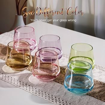 Physkoa Colored Stemless Wine Glasses Set of 6 - Colored Stemless Drinking Glasses, Multicolor Gl... | Amazon (US)
