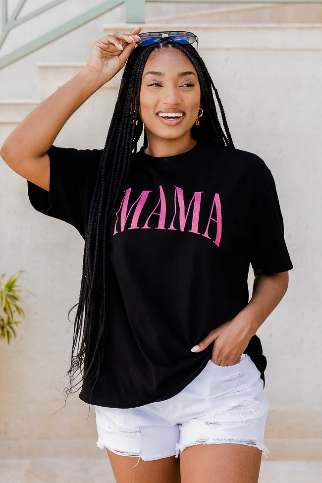Mama Vintage Black Oversized Graphic Tee | Pink Lily