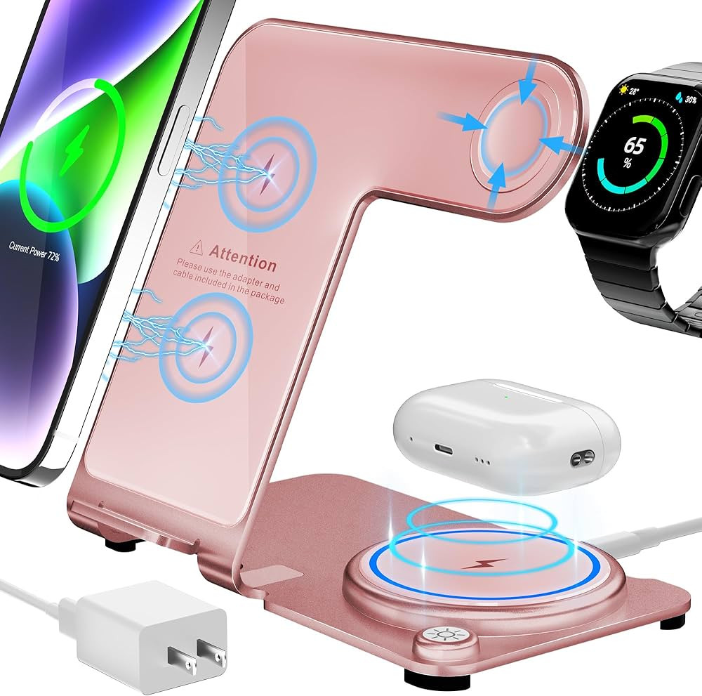 Wireless Charger 3 in 1,Aluminum Alloy Wireless Charging Stand 18W Fast Charging for iPhone 15/14... | Amazon (US)