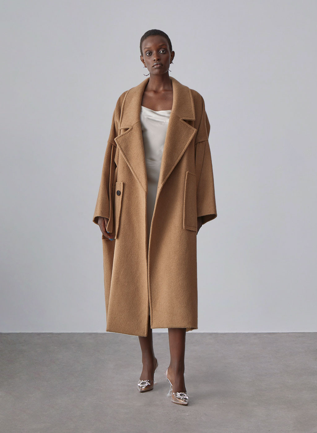 Patch Pockets Oversized Wool Coat | Silk Maison