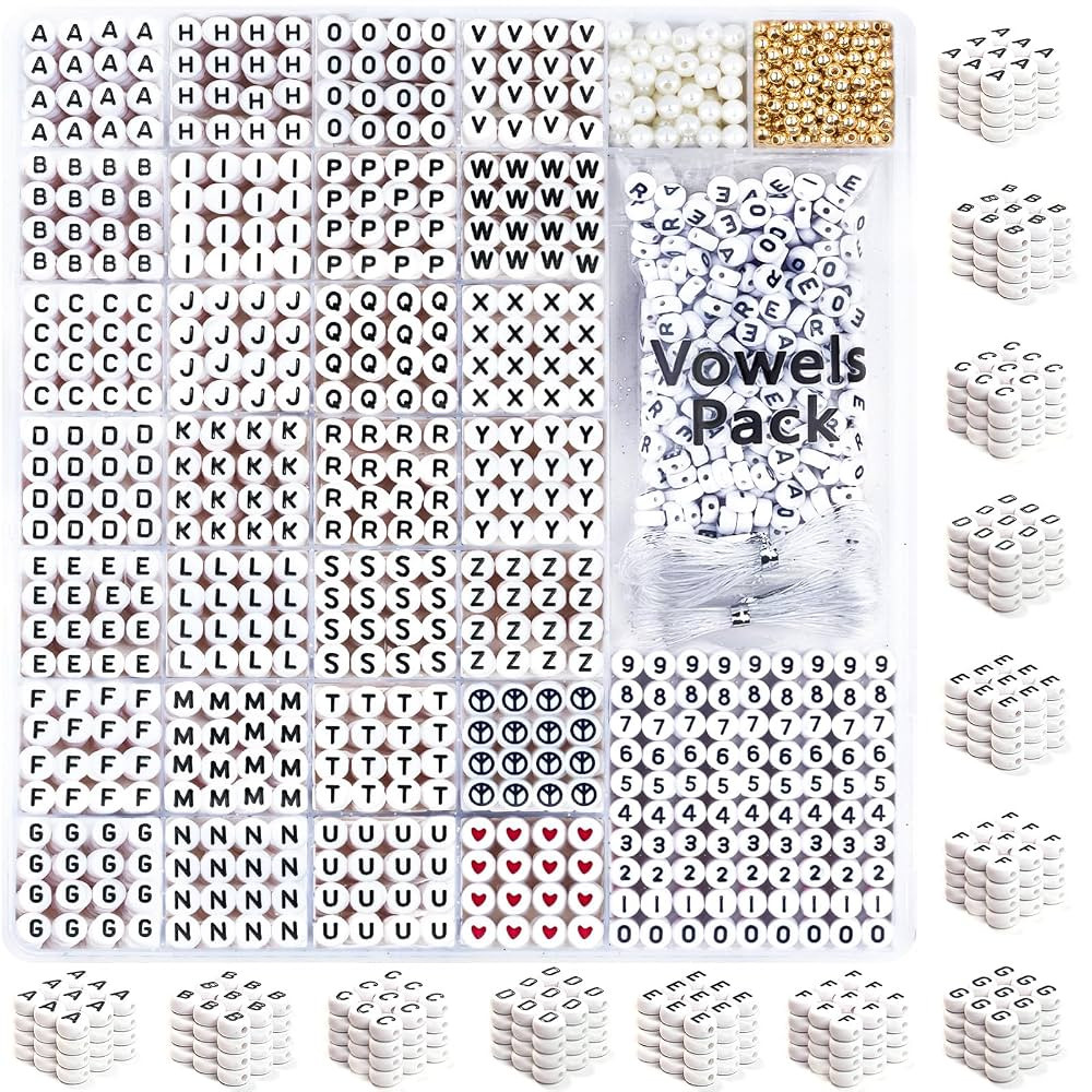 1650 Pcs Letter Beads Kit with Extra Vowels and Numbers, Alphabet Beads for Bracelets Making, Per... | Amazon (US)