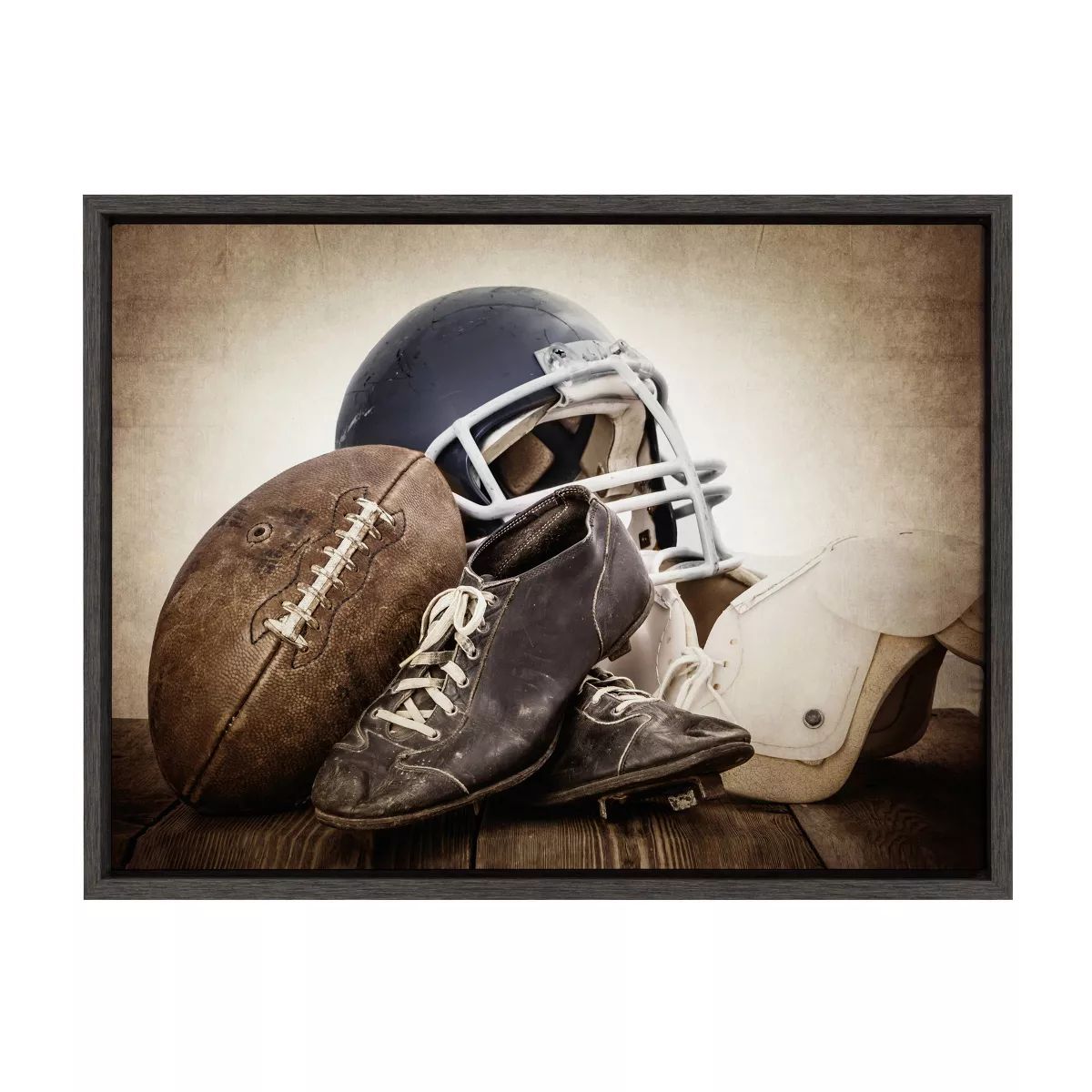 18" x 24" Sylvie Vintage Football Gear Framed Canvas by Shawn St. Peter Gray - DesignOvation | Target