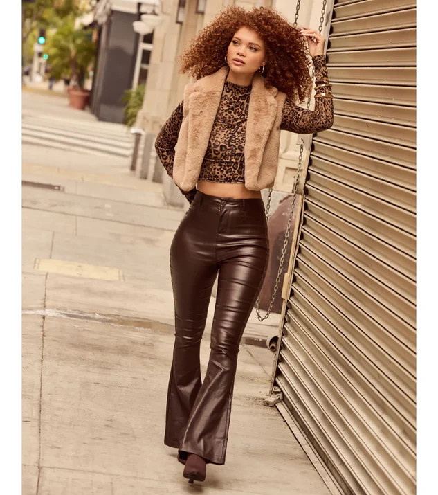 Trendsetter Alert Coated Faux Leather Flared Pants | Windsor Stores