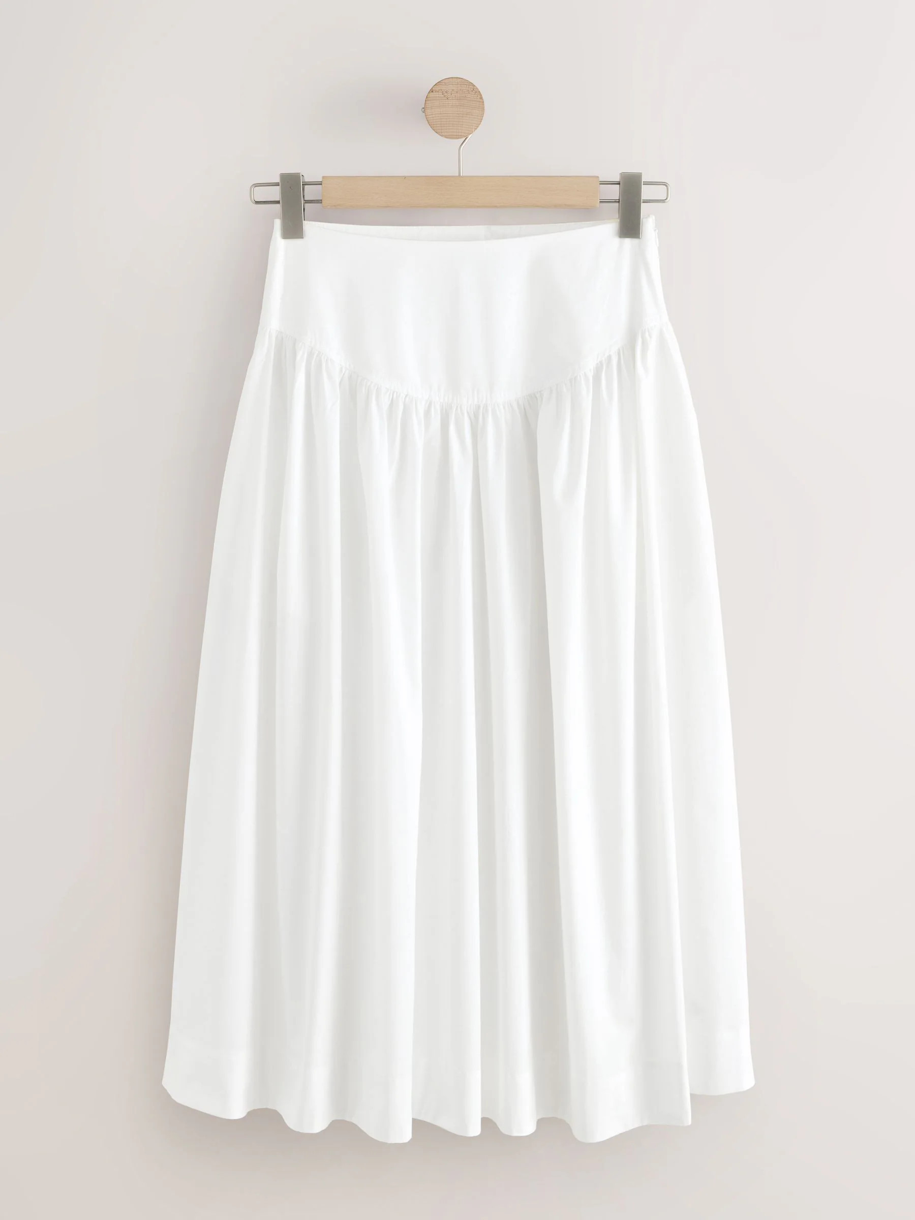 next White Cotton Poplin Drop Waist Midi Skirt | Next US
