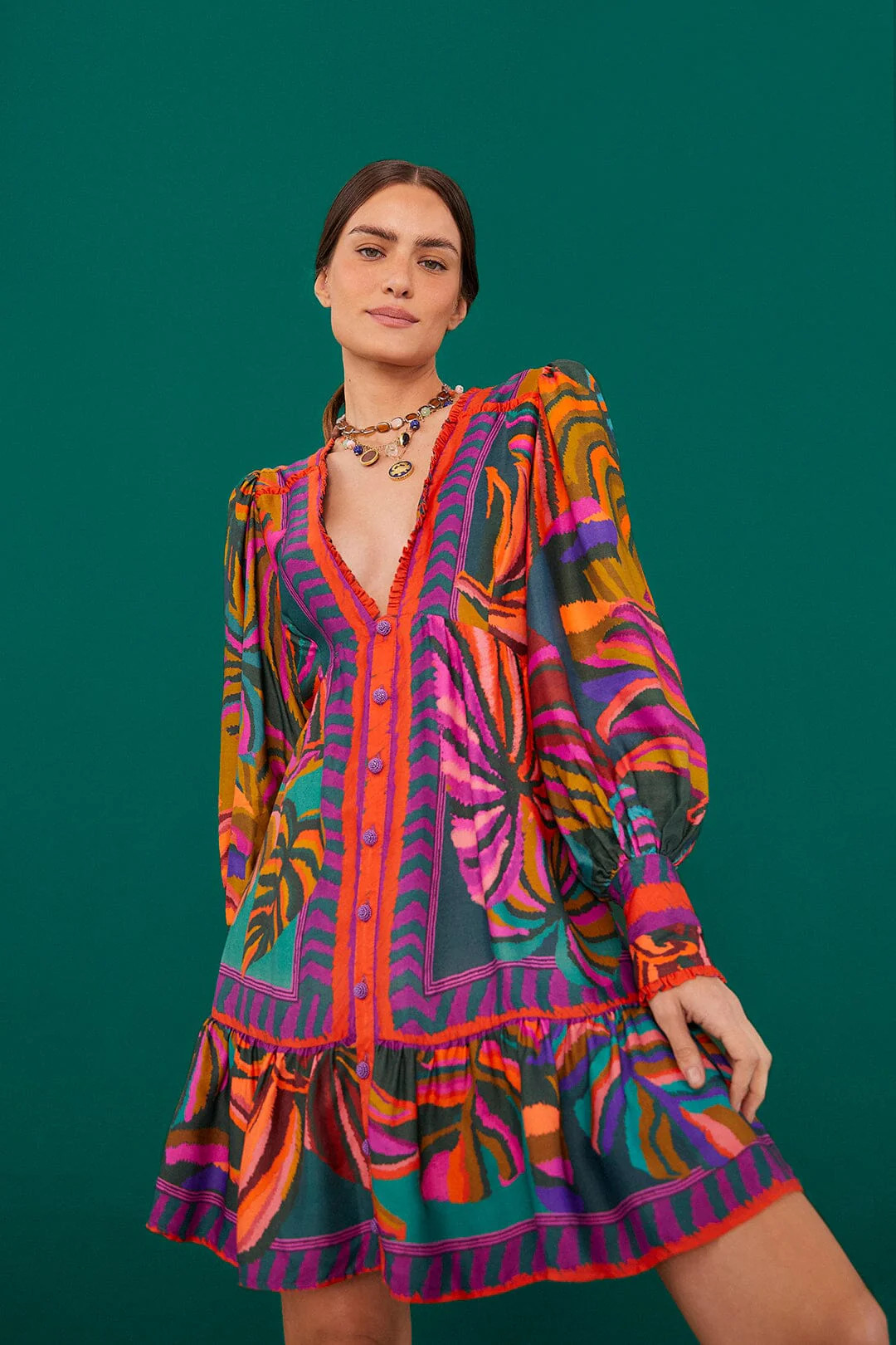 Graphic Foliage Lenzing™ Ecovero™ Viscose Mini Dress | FarmRio (US)