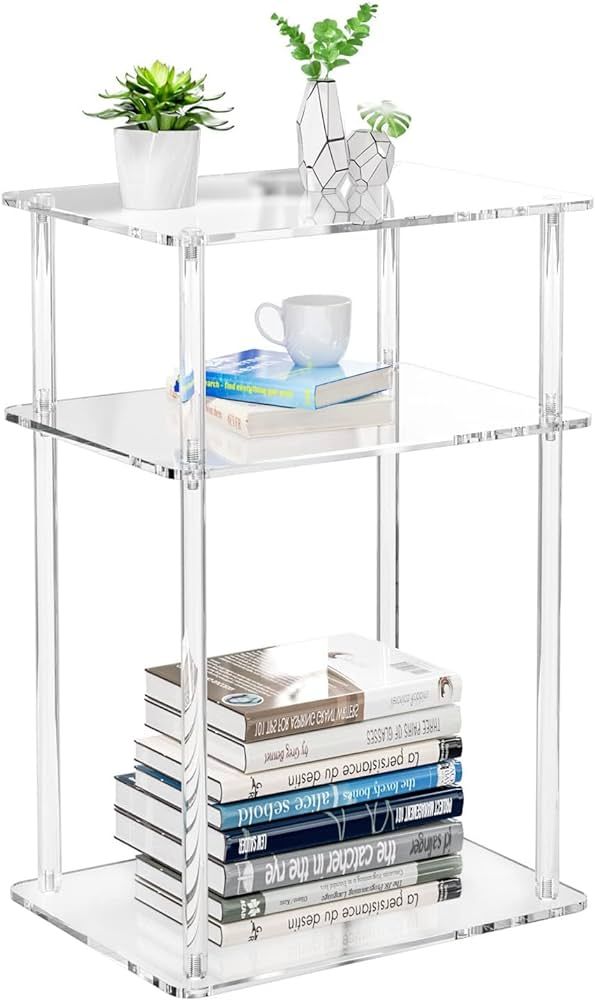 KSacry Acrylic Side Table/End Table, Small Acrylic Nightstand/Bedside Table,3-Tier Storage Shelf,... | Amazon (US)