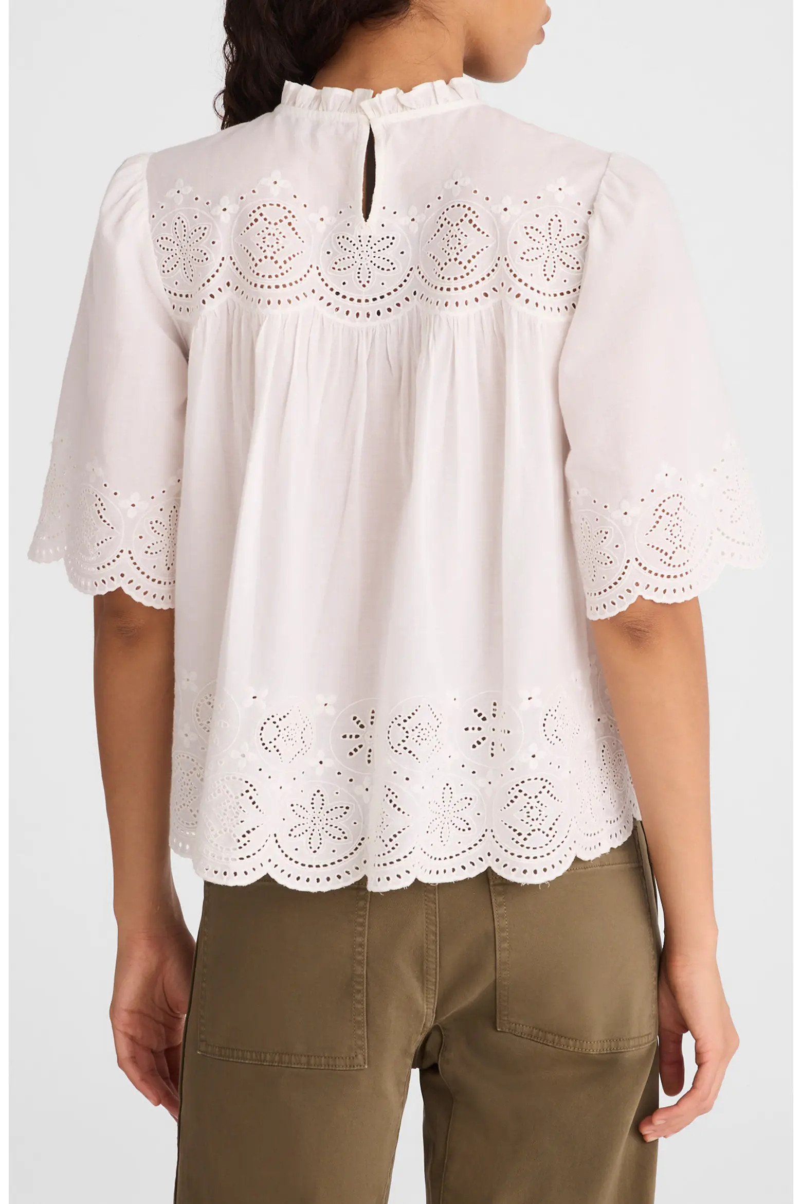 Embroidered Pintuck High Neck Cotton Voile Top (Women) | Nordstrom | Nordstrom
