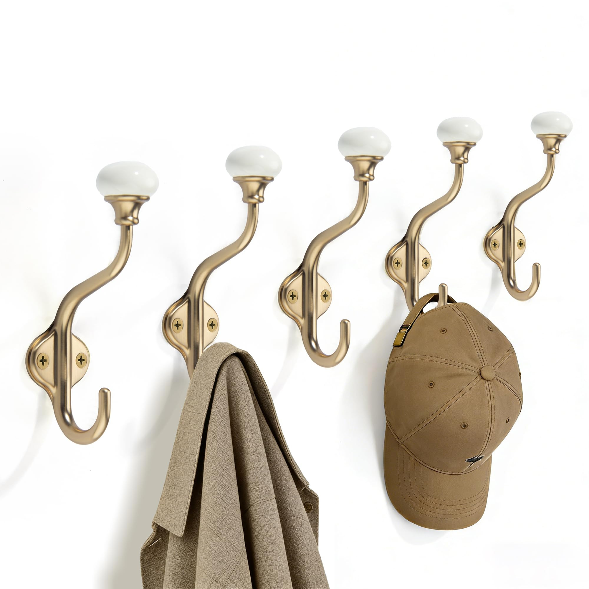 TUNNY Coat Hooks - 5 Pack Champagne Bronze Towel Hooks Robe Hooks Decorative Wall Hooks for Bathr... | Amazon (US)