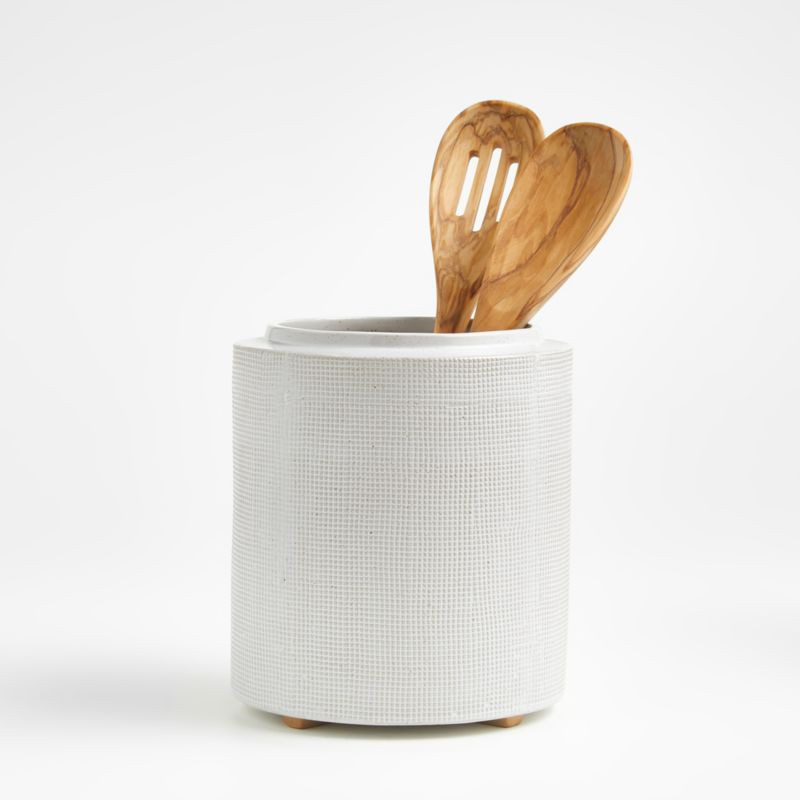 Ena White Ceramic Utensil Holder + Reviews | Crate & Barrel | Crate & Barrel