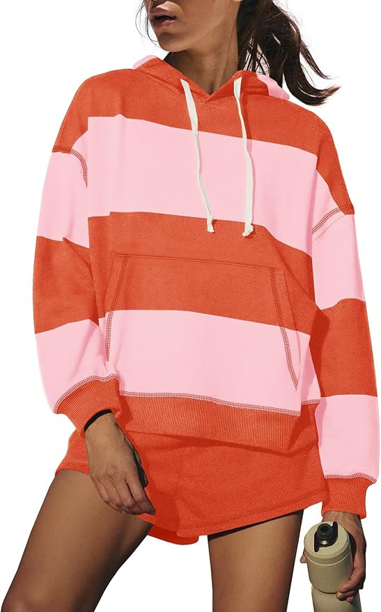 SENSERISE Women Striped Workout Set 2 Piece Outfits Matching Lounge Sets Oversized Hoodies Shorts... | Amazon (US)
