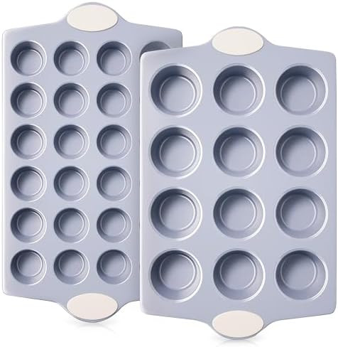 BRONYPRO 2-Pack 12 Cup and Mini 24 Cup Non Toxic Nonstick Ceramic Muffin Pan & Cupcake Tin, PFOA ... | Amazon (US)