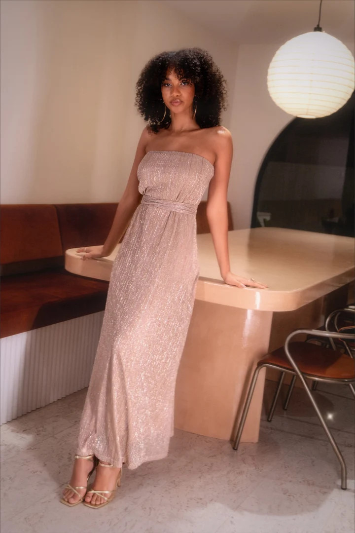Farley Strapless Maxi Dress - Rose Gold Stripe | Petal & Pup (US)