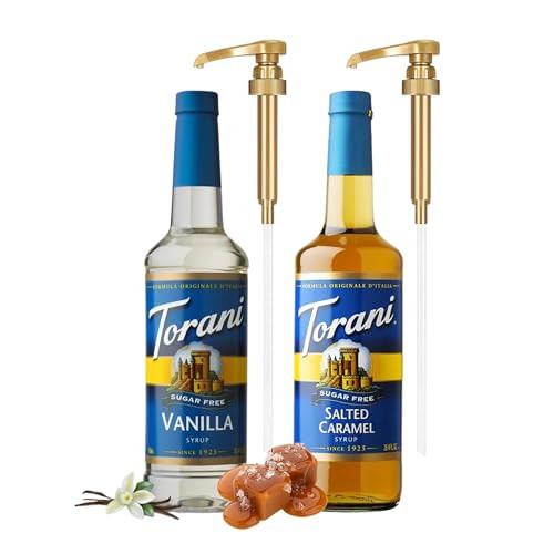 Coffee Syrup Variety Pack - Sugar Free Vanilla and Salted Caramel Syrup for Coffee with 2 Jimoco Syrup Pump Dispenser Compatible with 25.4 Ounces Syrup Bottle for Sugar Free Vanilla and Salted Caramel Flavored Coffee | Amazon (US)
