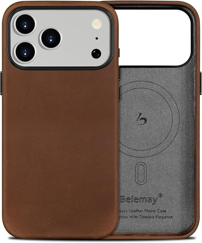 Belemay Handcrafted Crazy Horse Leather Case for iPhone 17 Pro, Compatible with MagSafe, Vintage ... | Amazon (US)