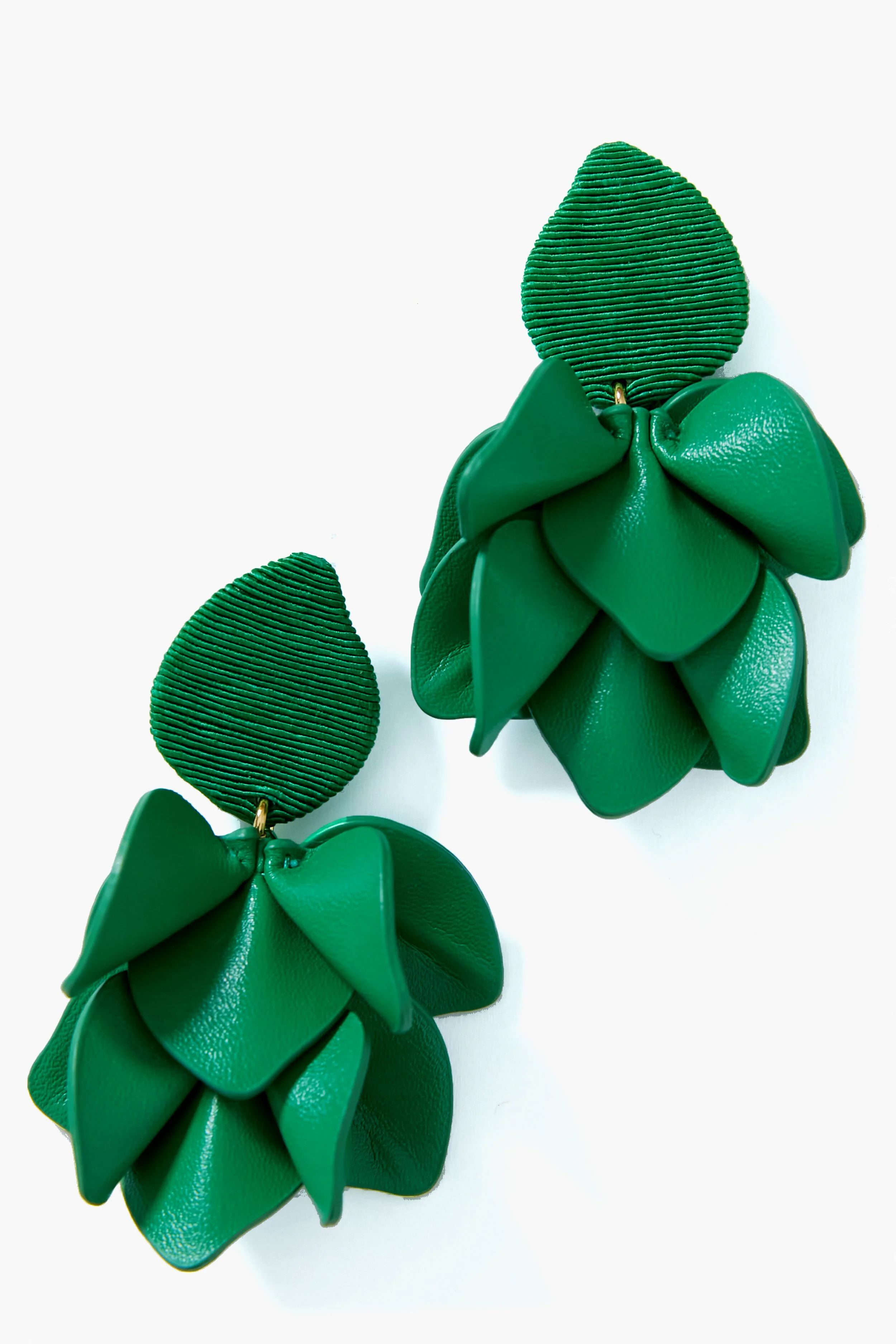 Kelly Green Silk and Leather Orchid Earrings | Tuckernuck (US)