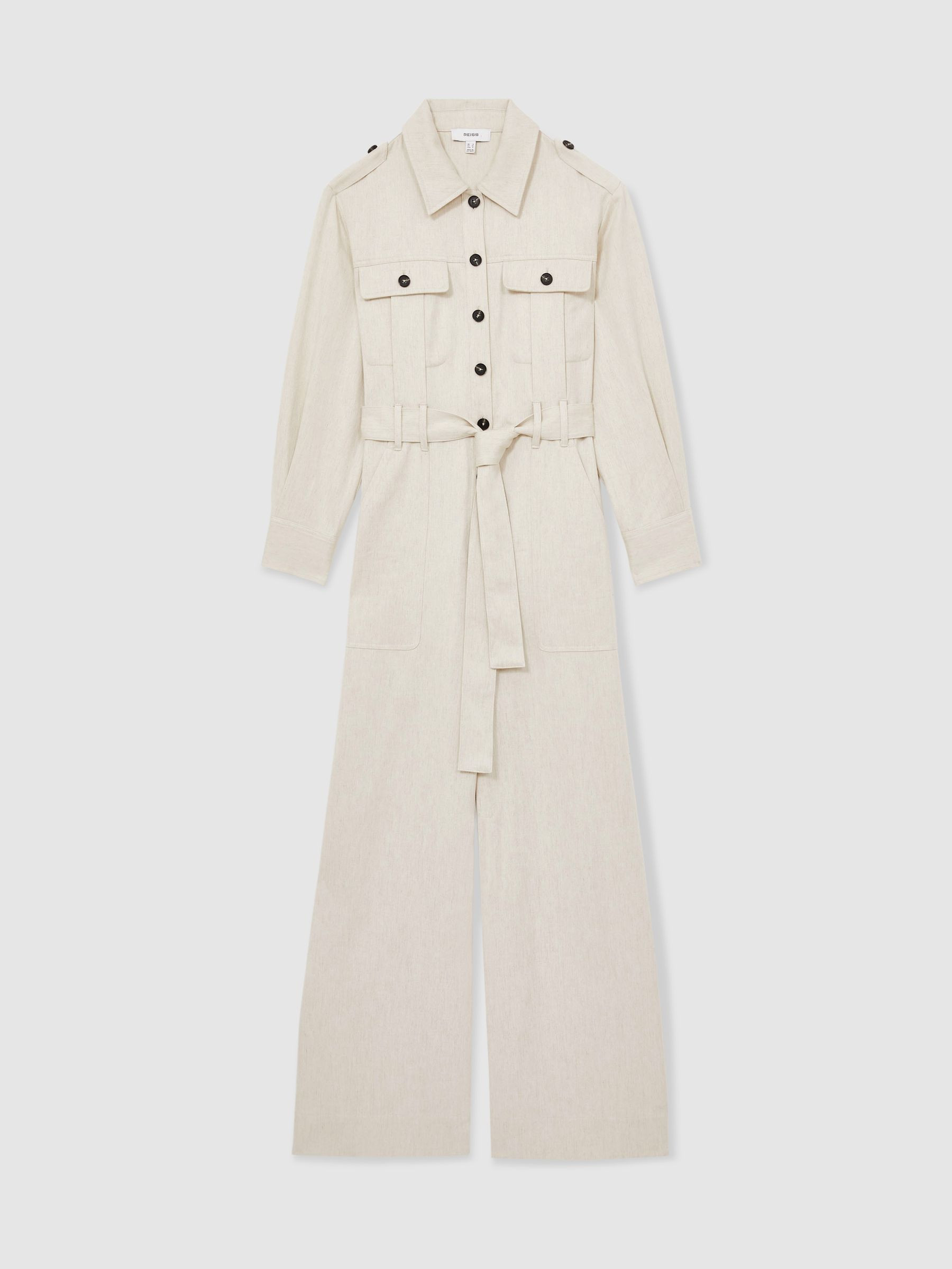 Wide Leg Utility Jumpsuit in Cream | Reiss UK