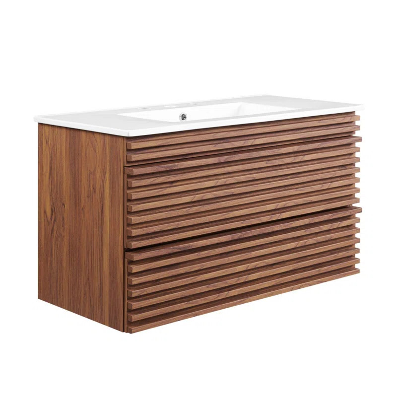 Renwick 36'' Wall Mounted Single Bathroom Vanity with Ceramic Top | Wayfair North America