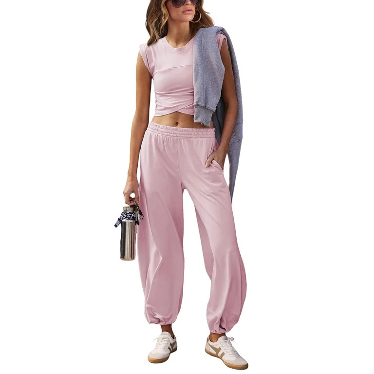 Lentta Women's Two Pieces Outfits Casual Lounge Sets Cropped Tops Sweatpants Tracksuit with Pocke... | Walmart (US)