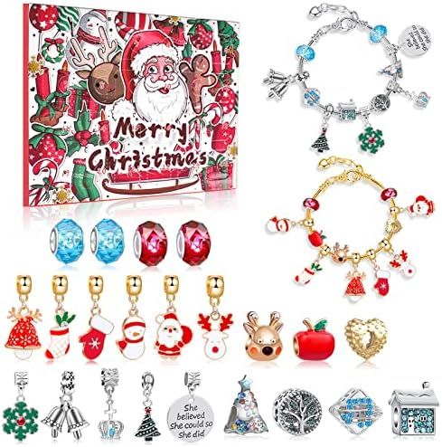 2022 Advent Calendar Christmas Gift Bracelets for Girls 24 Days Xmas Countdown Calendar DIY Jewel... | Amazon (US)