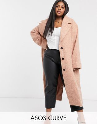 ASOS DESIGN Curve batwing textured slouchy oversized coat in pink | ASOS (Global)