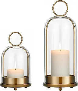5"&4" Hurricane Glass Candle Holders, Hanging Brass Metal Candle Holder | Glass Candlestick Holde... | Amazon (US)