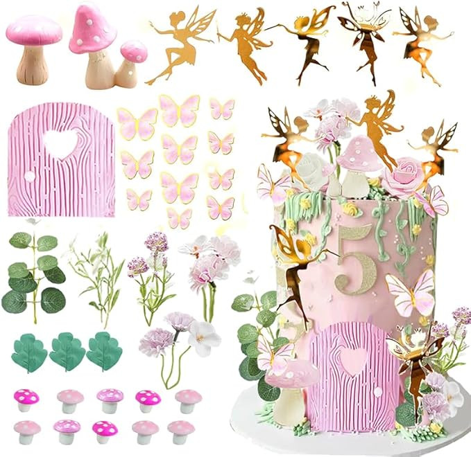 Fairy Cake Topper Fairy Garden Theme Cake Decor Pink Fairy Door for Birthday Baby Shower | Amazon (US)