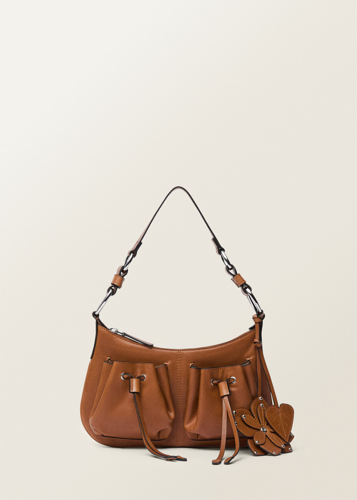Leather shoulder bag with gathered pockets - Women | MANGO United Kingdom | MANGO (UK)