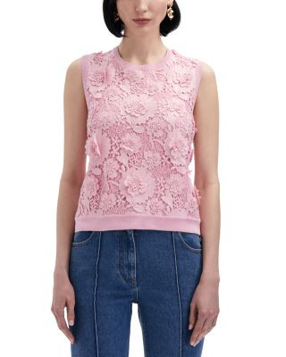 Oscar de la RentaFloral Guipure Inset Sleeveless Silk Sweater | Bloomingdale's (US)