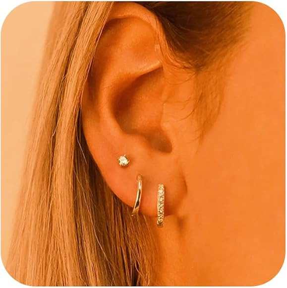 FICXOR Gold Hoop Earrings for Women, Dainty Gold Earrings Set 14K Gold Plated Hoop Earrings Cute ... | Amazon (US)