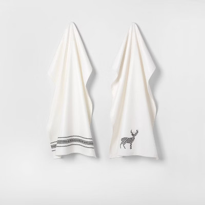 2pk Kitchen Towel Sour Cream with Black Embroidery - Hearth & Hand™ with Magnolia | Target