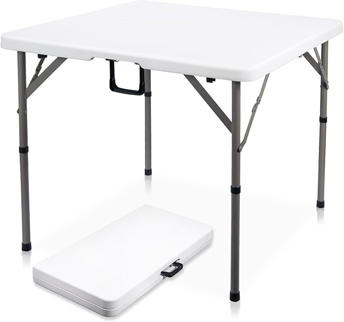 34" Square Folding Card Table, Fold-in-Half Utility Dining Portable Table Heavy Duty HDPE White P... | Amazon (US)