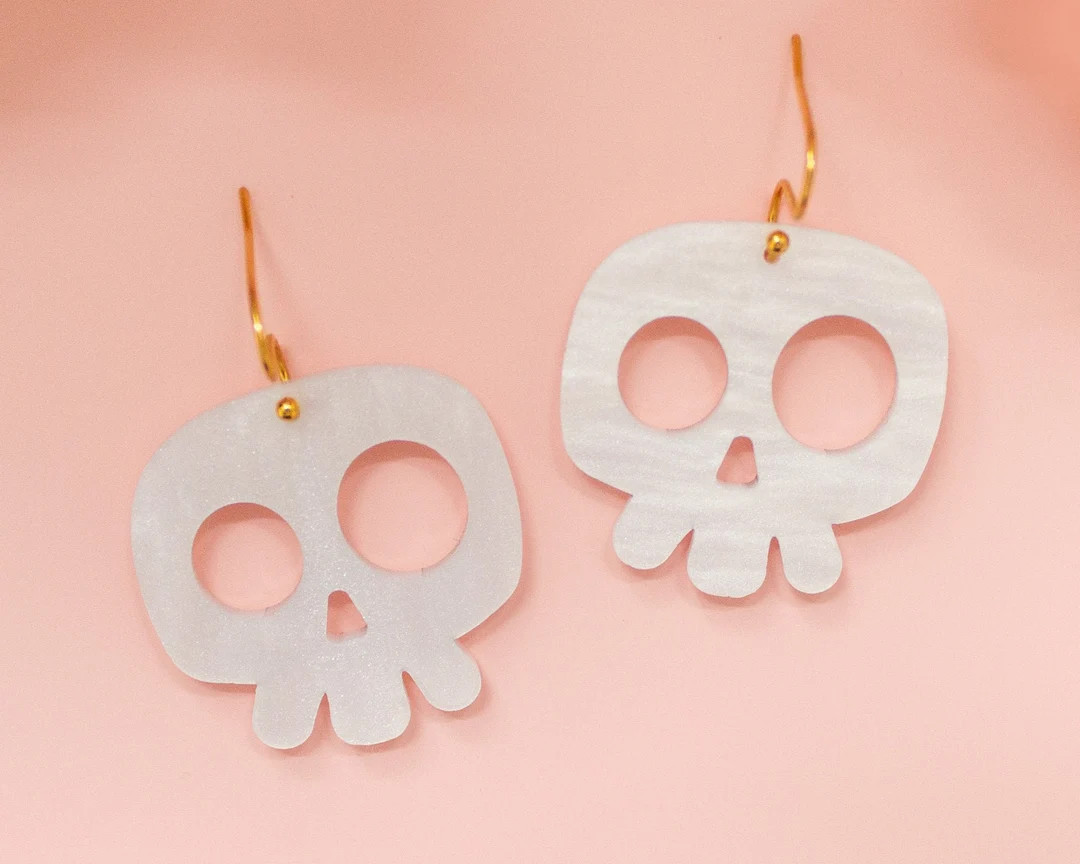 Skull Earrings Acrylic Dangles, Halloween Earrings - Etsy | Etsy (US)