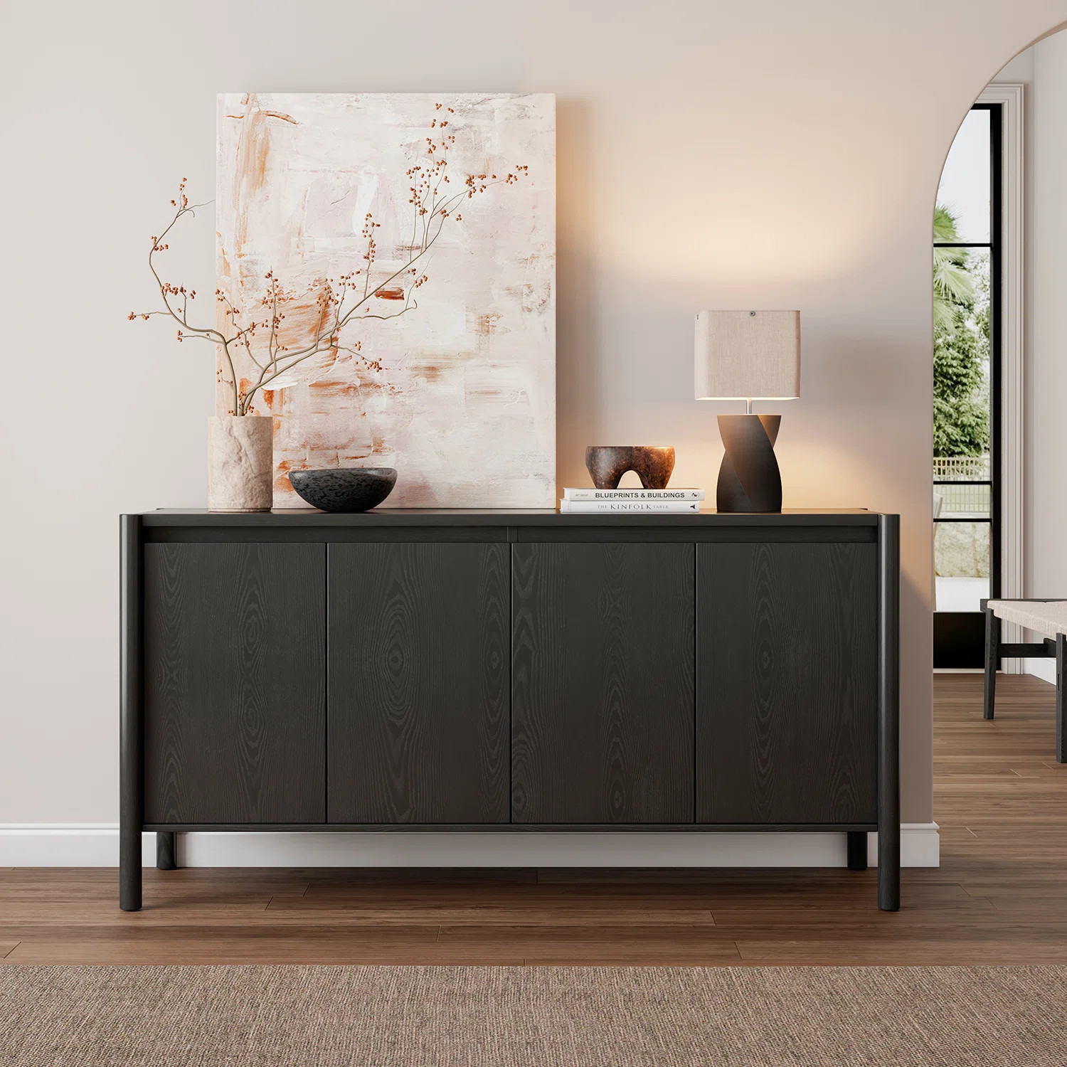Ebern Designs 59” W Sideboard Buffet Cabinet, Credenza Storage Cabinet With 4 Doors And Adjusta... | Wayfair North America