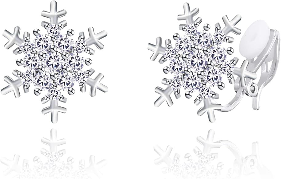 YOQUCOL Snowflake Flower Shaped Cubic Zirconia Crystal Stud Pierced Earrings for Women Girls | Amazon (US)