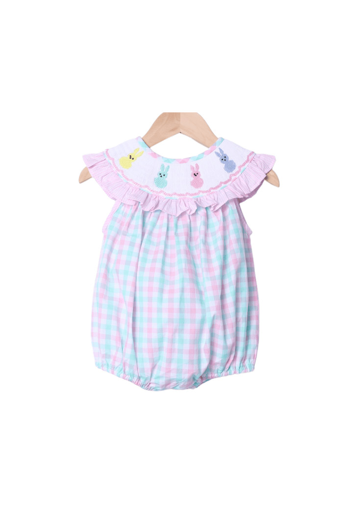 Smocked Peep Pastel Plaid Ruffle Bishop Bubble | The Smocked Flamingo